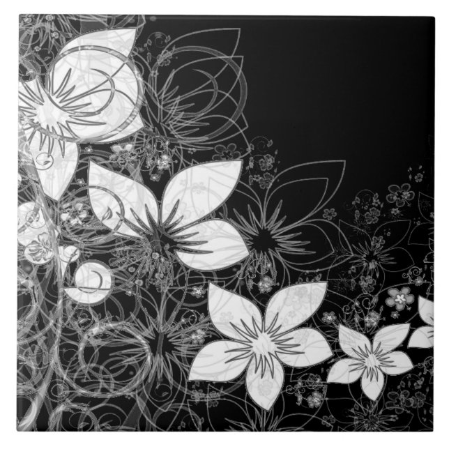 Azulejo Dainty Floral Scroll on Black (Frente)