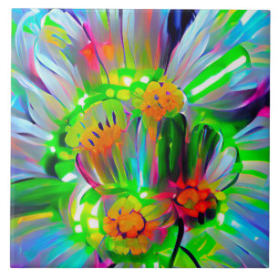 Azulejo Daisies abstractos neones con colores vivos
