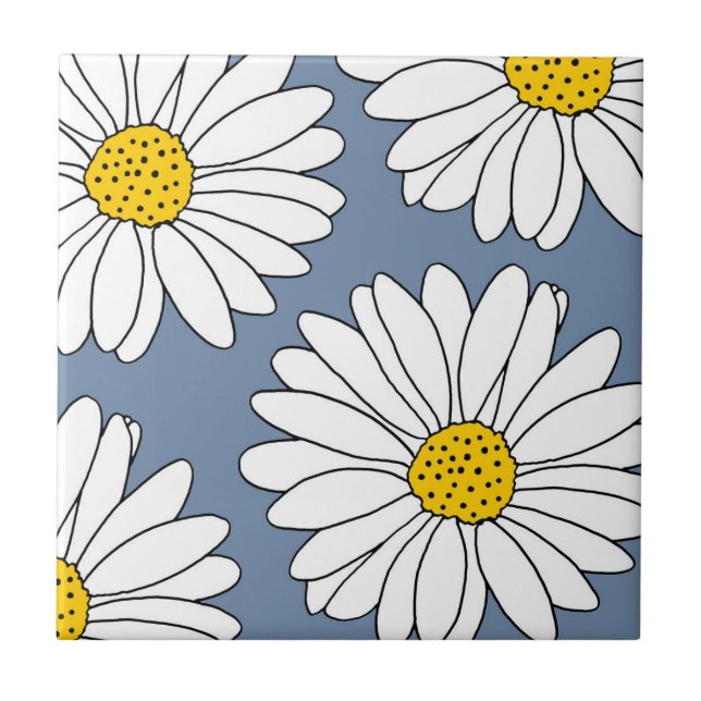 Azulejo Daisies amarillos azules y blancos (Frente)