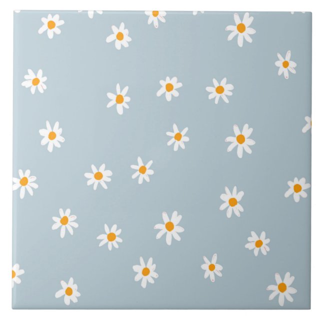 Azulejo Daisies amarillos y blancos sobre azul pastel (Frente)