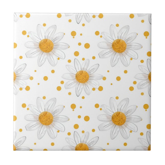 Azulejo Daisies blancos brillantes con centros amarillos (Frente)