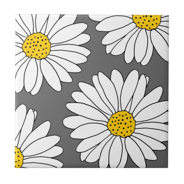 Azulejo Daisies blancos y amarillos grises (Frente)