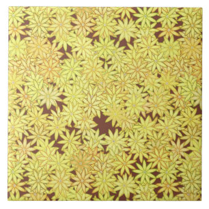 Azulejo Daisies de amarillo y oro en chocolate marrón
