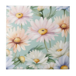 Azulejo Daisies De Color Agua Pastel Suaves Y Elegantes