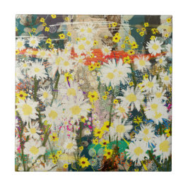 Azulejo Daisies de época - Arte floral inspirado en la nat
