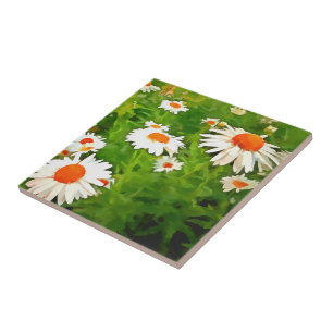 Azulejo Daisies del jardín blanco brillante y brillante ar