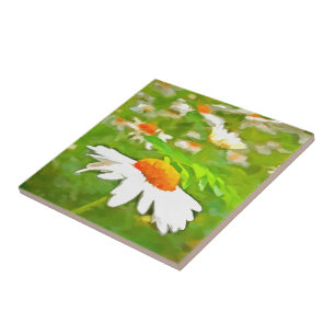 Azulejo Daisies del jardín blanco brillante y brillante ar