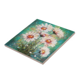 Azulejo Daisies Impresionante Pintura Floral Verde Verde a