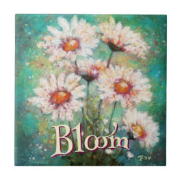 Azulejo Daisies Impressionistic Floral Teal Personalized