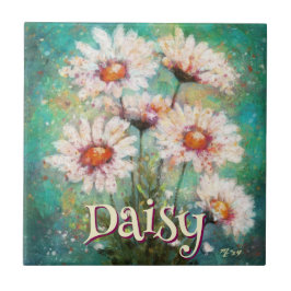 Azulejo Daisies Impressionistic Floral Teal Personalized