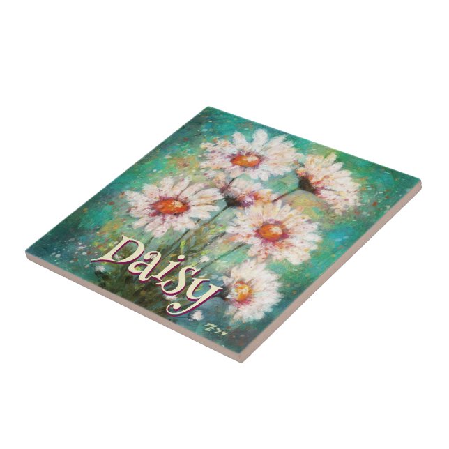 Azulejo Daisies Impressionistic Floral Teal Personalized (Lado)