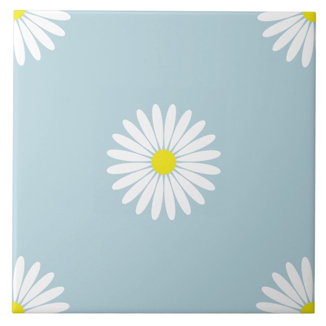 Azulejo Daisies Modelo Lg ilustrativo en azul pálido (Frente)