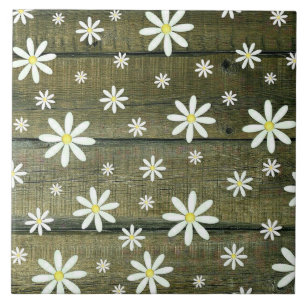 Azulejo Daisies Rustic Barn Board Daisy Flower