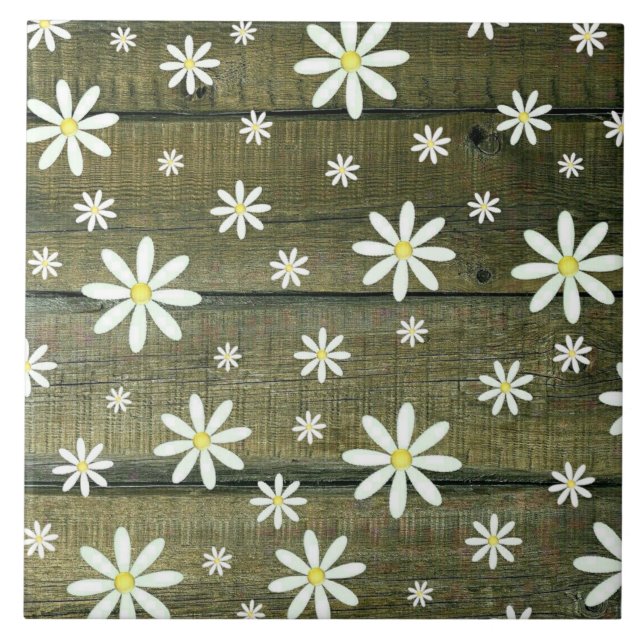 Azulejo Daisies Rustic Barn Board Daisy Flower (Frente)