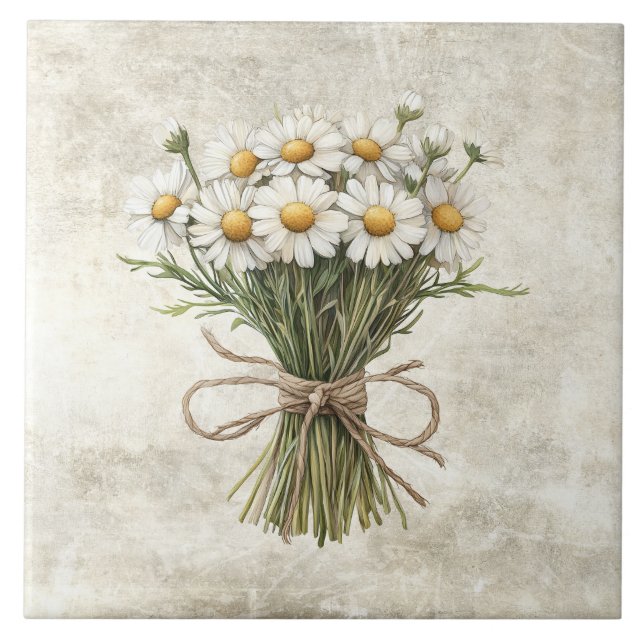 Azulejo Daisies Rustic Floral Faux Ceramic Tile (Frente)