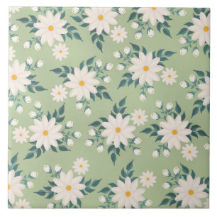 Azulejo Daisies sobre el fondo verde pastel