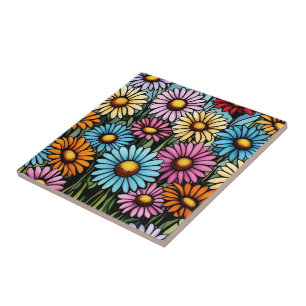 Azulejo Daisies vibrantes bohemias - Aspecto de vidrio man