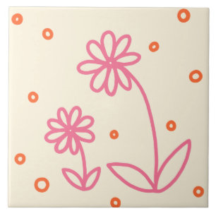 Azulejo Daisies y puntos 2 - rosa, Naranja y crema