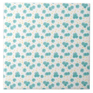 Azulejo Daisies y puntos - turquesa y amarilla