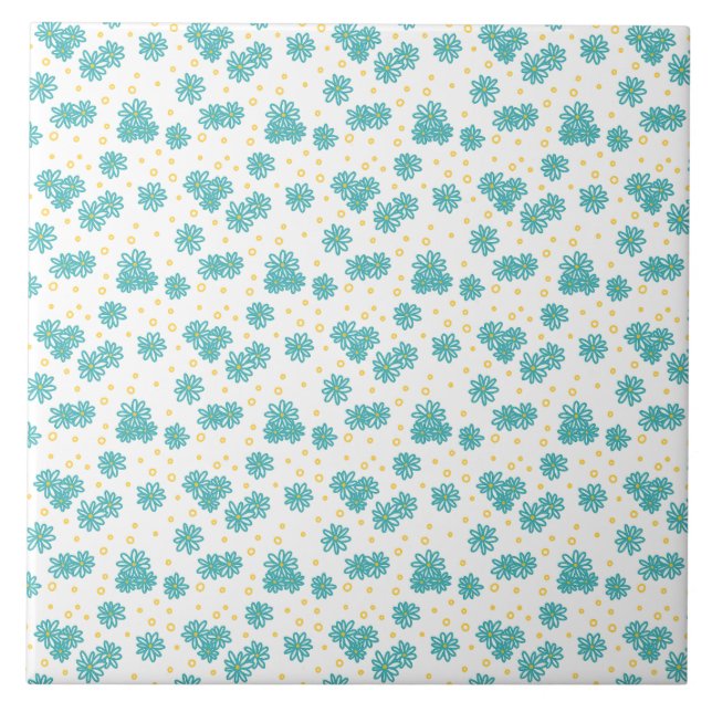 Azulejo Daisies y puntos - turquesa y amarilla (Frente)