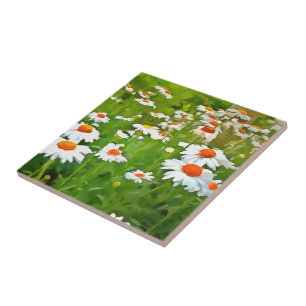 Azulejo Daisitas de los Jardínes Blancos Brillantes y Colo