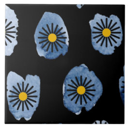 Azulejo Daisy Black Ceramic Tile