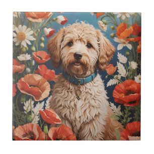 Azulejo Daisy De Labradoodle Y Flor De Adormidera