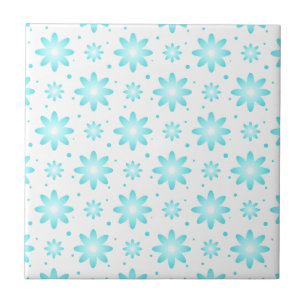 Azulejo Daisy delicado blanco y turquesa, patrón de puntos