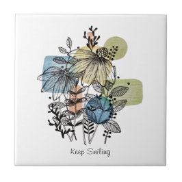 Azulejo Daisy Doodle En Tile De Tinta Y Acuarela