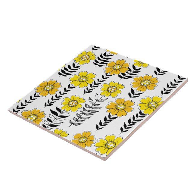 Azulejo Daisy doodles en amarillo y negro (Lado)