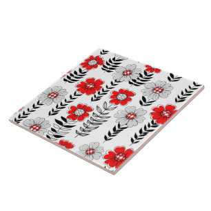 Azulejo Daisy doodles en rojo y negro