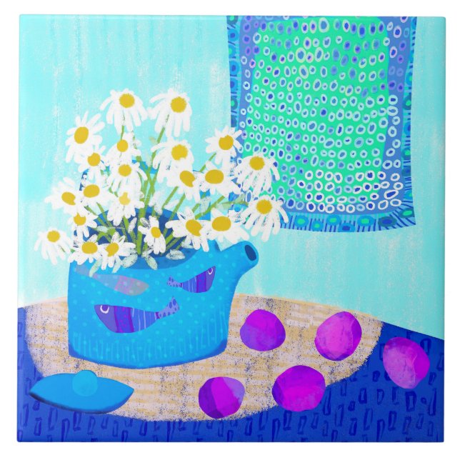 Azulejo Daisy Floral Cerámica Cocina Tile (Frente)