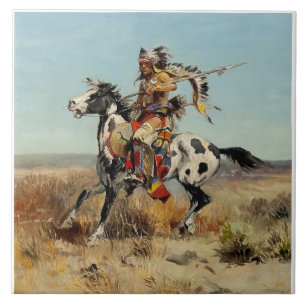 Azulejo “Dakota Chief” Arte Occidental de Charles M Russel