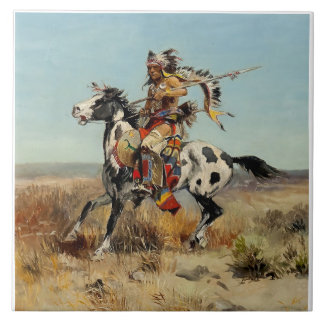 Azulejo “Dakota Chief” Arte Occidental de Charles M Russel