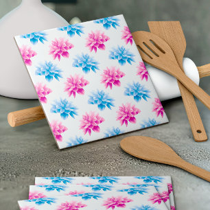 Azulejo Dalia rosa, Dalia azul, Patrón floral, Flores