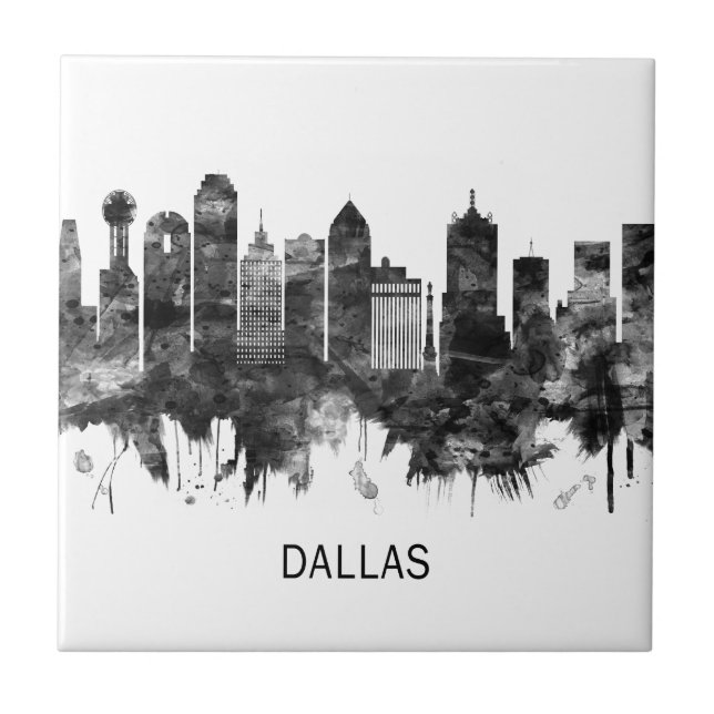 Azulejo Dallas Texas Skyline BW (Frente)