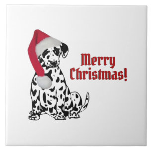 Azulejo Dalmatia Perro Rojo Agitando el Cabo Feliz Navidad