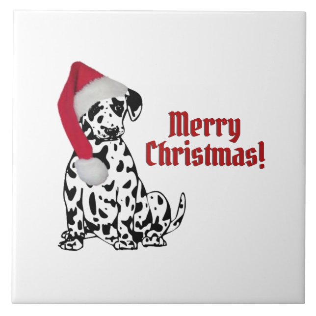 Azulejo Dalmatia Perro Rojo Agitando el Cabo Feliz Navidad (Frente)