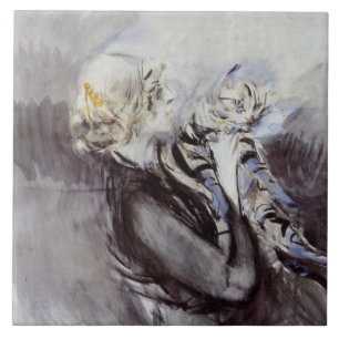 Azulejo Dama con gato gris (por Giovanni Boldini)