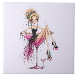 Azulejo Dama Coqueta y Linda en una Copa de Martini