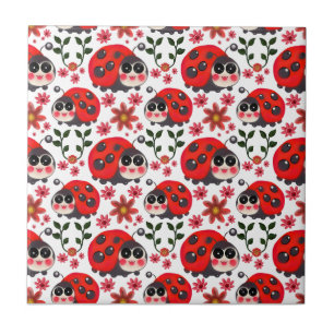 Azulejo Dama de Abeja Kawaii Adorable Patrón Floral Contin