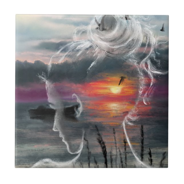 Azulejo Dama de amanecer - Naturaleza - Pintura de arte or (Frente)