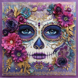 Azulejo Dama de cráneo de azúcar cara día de los muertos b