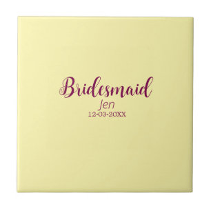 Azulejo Dama de honor amarilla granate nombre fecha elegan