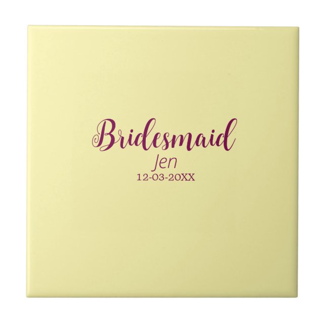 Azulejo Dama de honor amarilla granate nombre fecha elegan (Frente)