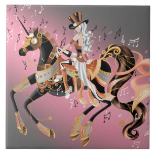 Azulejo Dama de Steampunk y caballo mecánico