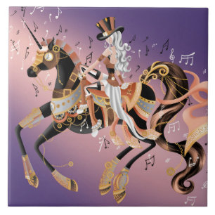 Azulejo Dama de Steampunk y caballo mecánico