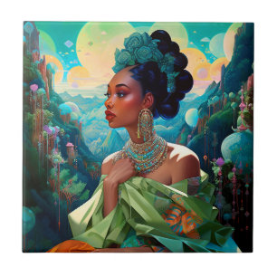 Azulejo Dama En El Mundo Surrealista Del Arte Africano-Est