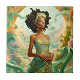 Azulejo Dama En El Mundo Surrealista Del Arte Africano-Est