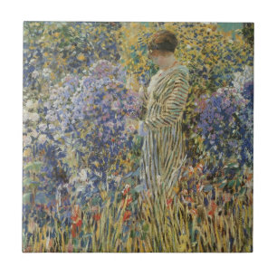 Azulejo Dama en un jardín de Frederick Frieseke, Arte fino